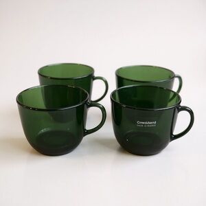 Crate & Barrel Vintage Glass Mug Set of 4 Emerald Green